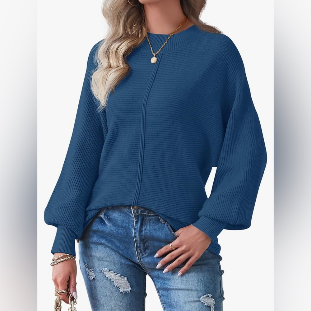 Tecrew Batwing Long Sleeve Crew Neck Sweater in Blue Size L NWOT